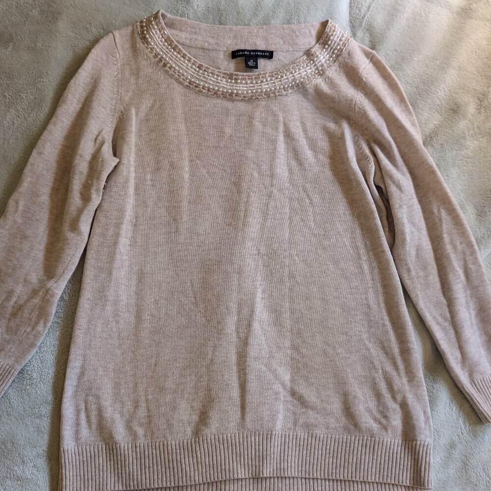 Banana Republic Tan Embroidered Beaded Neckline